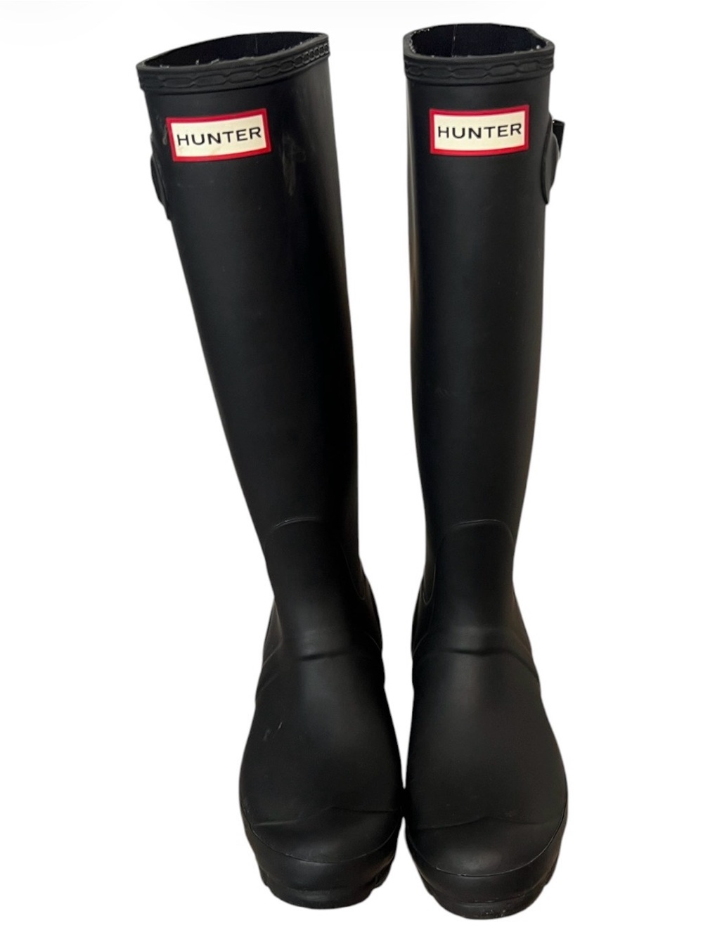 Hunter Women's Black Matte Tall Rain Boots Logo Size 6